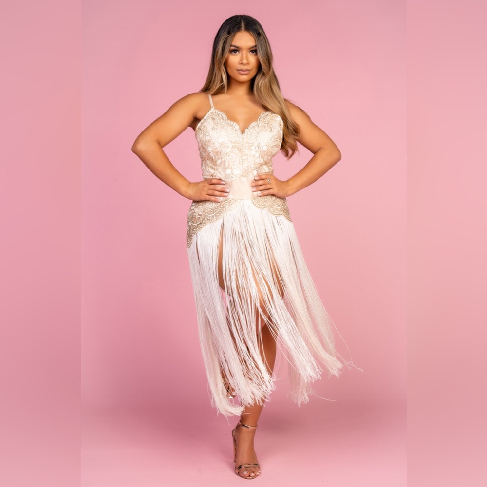 Embroidered Fringes Partywear Dress